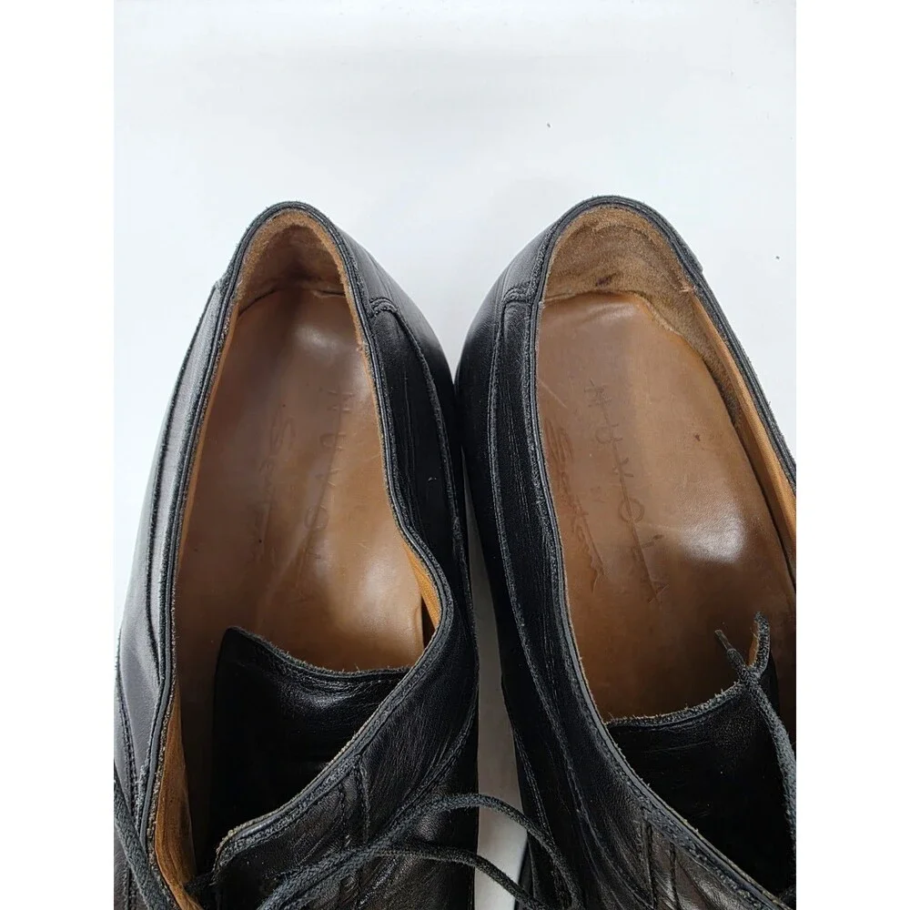 Santoni Nuvola Italy Black Leather Apron Toe Bluchers Men’s Shoes 11.5D